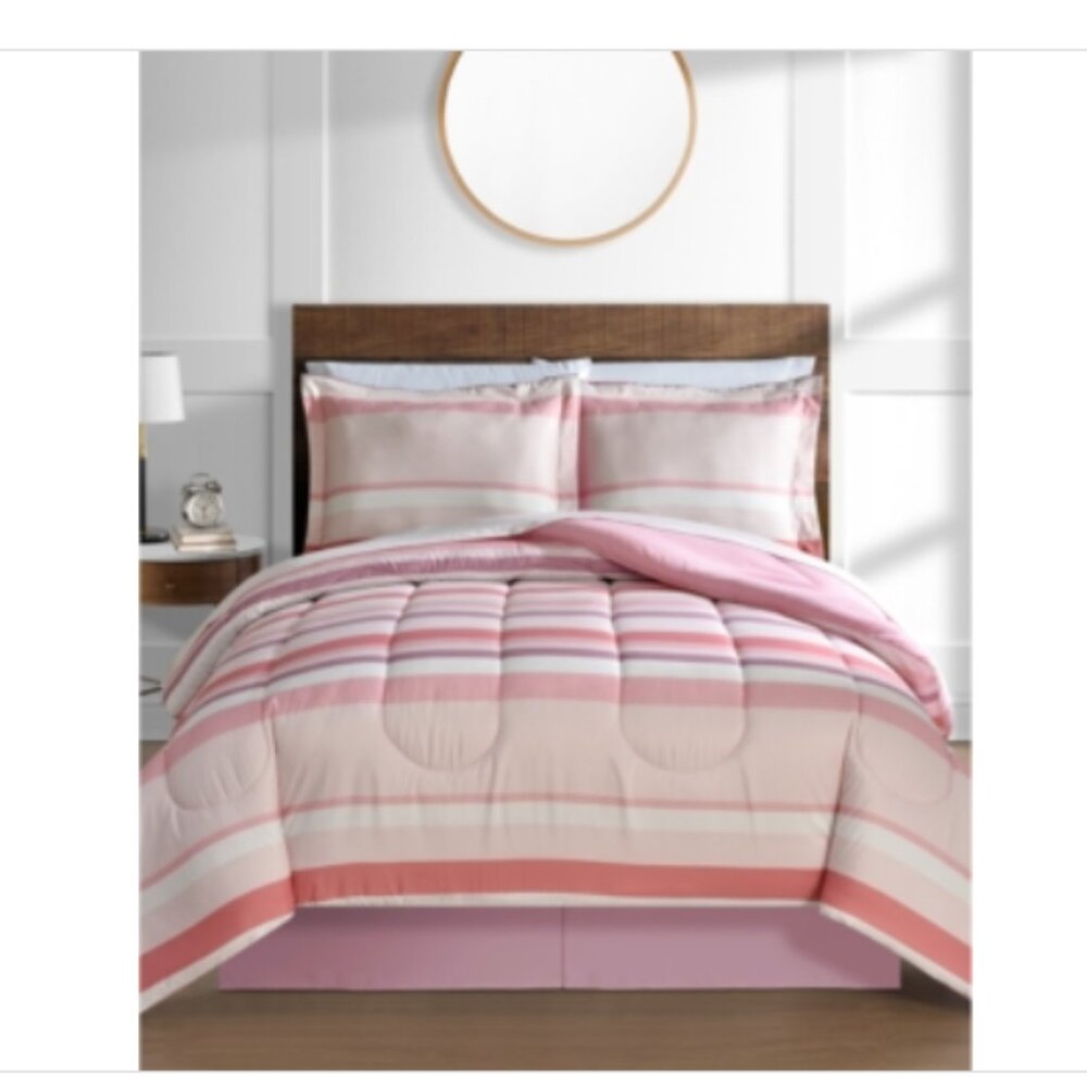 Austin Stripe/Solid Reversible 8 Pc. Comforter Set,  Blus